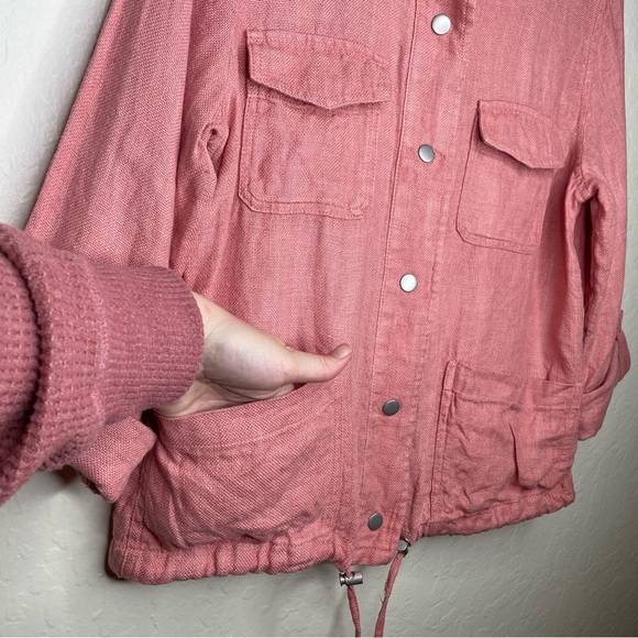 C & C California 100% Linen Utility Jacket Buttons Drawstring Pink Size Small - Picture 4 of 12